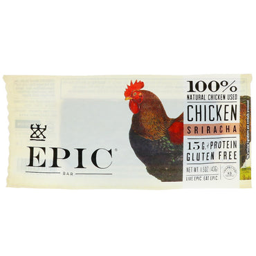 Epic Bar, barre au poulet Sriracha, 12 barres, 1,5 oz (43 g) chacune