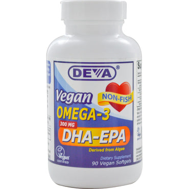 Deva, végétalien, oméga-3, DHA-EPA, 300 mg, 90 gélules végétaliennes