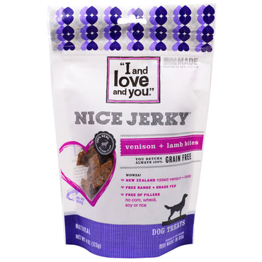 I and Love and You, Nice Jerky, venado + bocados de cordero, 4 oz (113 g)