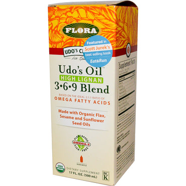 Flora, Udo's Choice, aceite de Udo, mezcla 3â€¢6â€¢9, alto contenido de lignanos, 17 fl oz (500 ml)