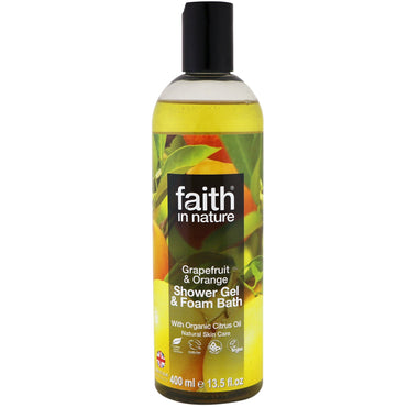 Faith in Nature, Gel de ducha y espuma de baño, pomelo y naranja, 400 ml (13,5 oz. líq.)