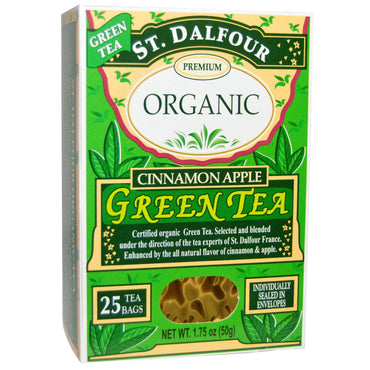 Dalfour, الشاي الأخضر، القرفة والتفاح، 25 كيس شاي، 0.07 أونصة (2 جم)، كل كيس