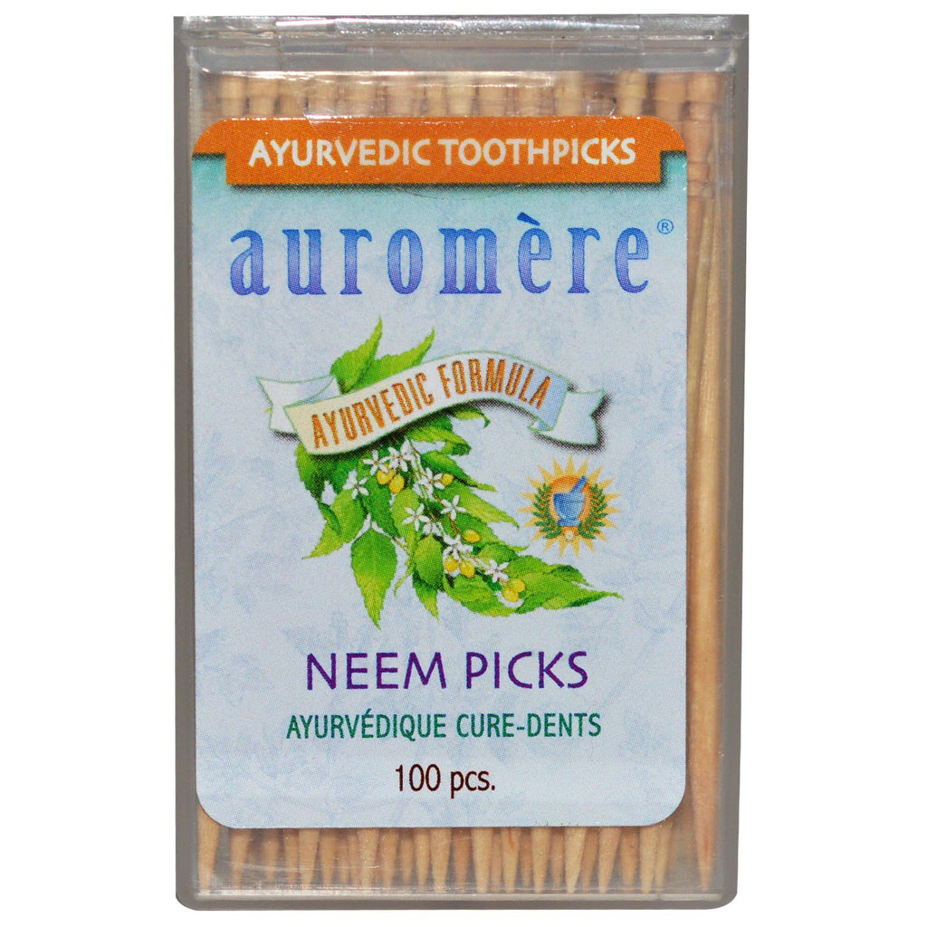 Auromere, Palillos de dientes ayurvédicos, púas de neem, 100 piezas