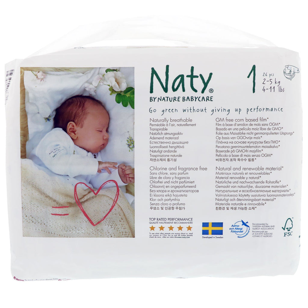 Naty, Couches, Taille 1, 4-11 lb (2-5 kg), 26 Couches