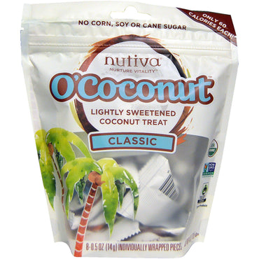 Nutiva, O'Coconut, Classic, 8 morceaux emballés individuellement, 0,5 oz (14 g) chacun