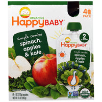 Nurture Inc. (Happy Baby)  Baby Food Stage 2 Simple Combos Spinach Apples & Kale 4 Pouches 4 oz (113 g) Each