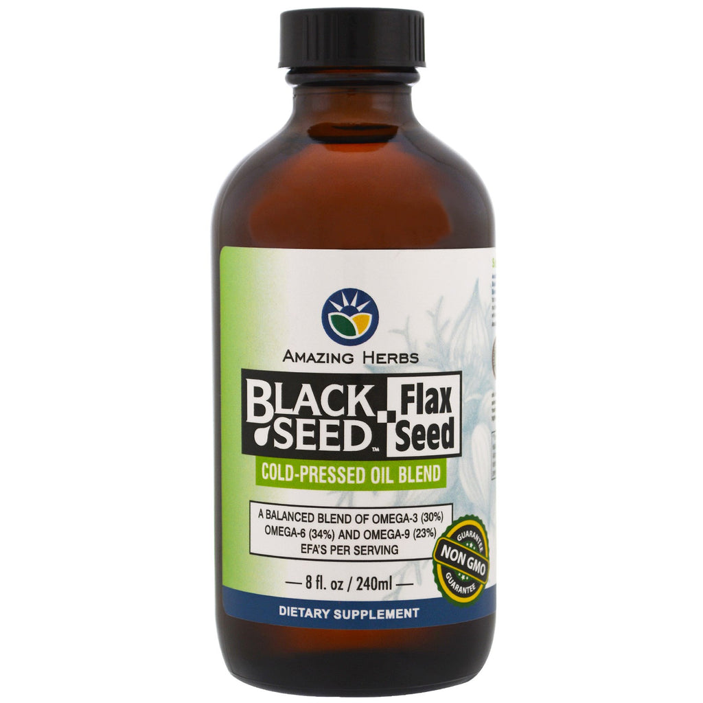 Amazing Herbs, Black Seed, Flax Seed, น้ำมันสกัดเย็นผสม, 8 fl. ออนซ์ (240 มล.)