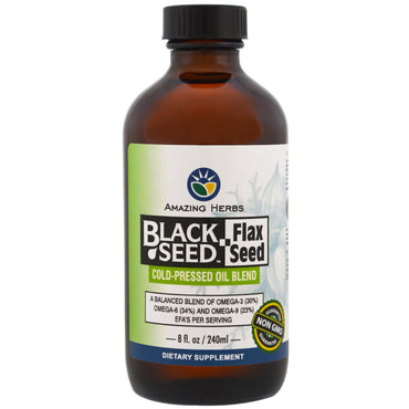 Ervas incríveis, semente preta, semente de linho, mistura de óleo prensado a frio, 8 fl. onças (240 ml)
