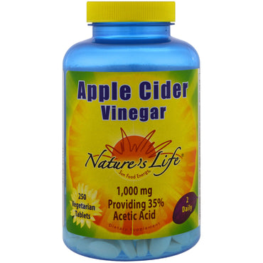 Nature's Life, vinagre de sidra de manzana, 250 tabletas vegetales