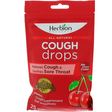 Herbion, All Natural, Cough Drops, Cherry, 25 Drops