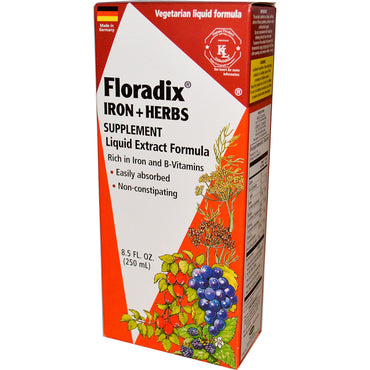 Flora, Floradix, Suplemento de hierro y hierbas, fórmula de extracto líquido, 8,5 fl oz (250 ml)