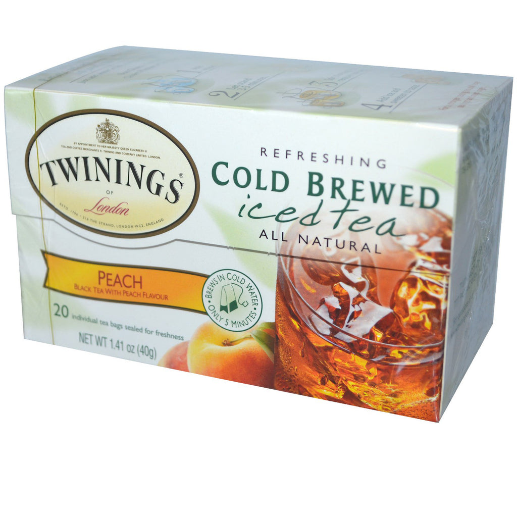 Twinings, mrożona herbata parzona na zimno, brzoskwinia, 20 torebek z herbatą, 1,41 uncji (40 g)