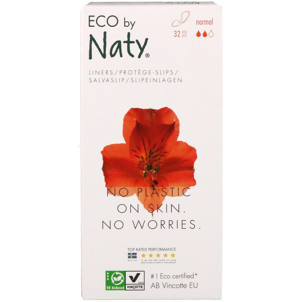 Naty, protetores de calcinha, normais, 32 peças ecológicas