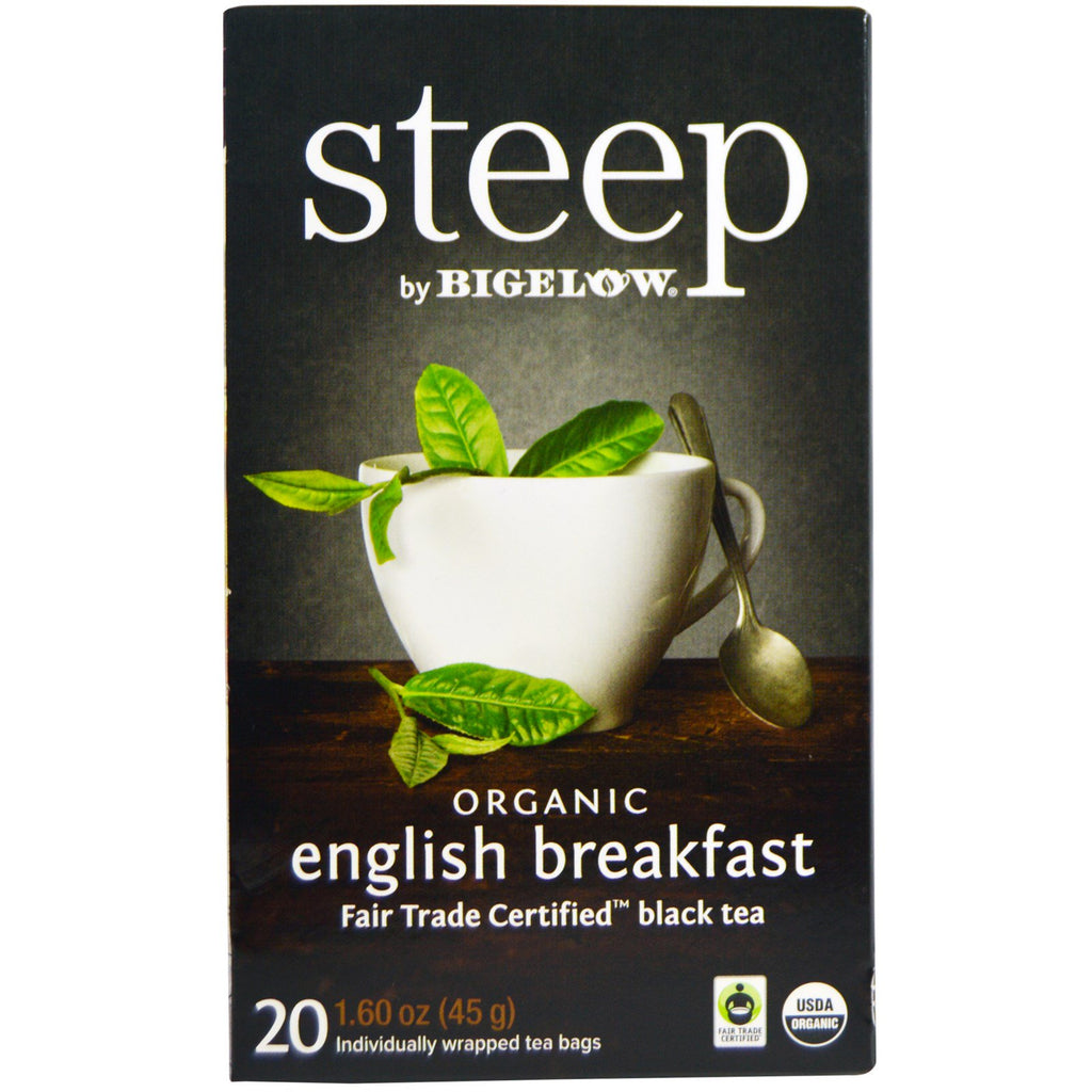 Bigelow, Steep, Thé noir, Petit-déjeuner anglais, 20 sachets de thé, 1,60 oz (45 g)