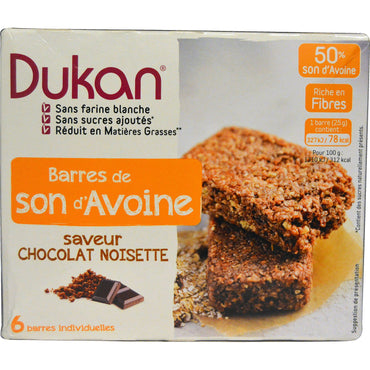 Dukan Diet, Barras de salvado de avena, sabor a chocolate y avellanas, 5 barras, 25 g (0,88 oz) cada una