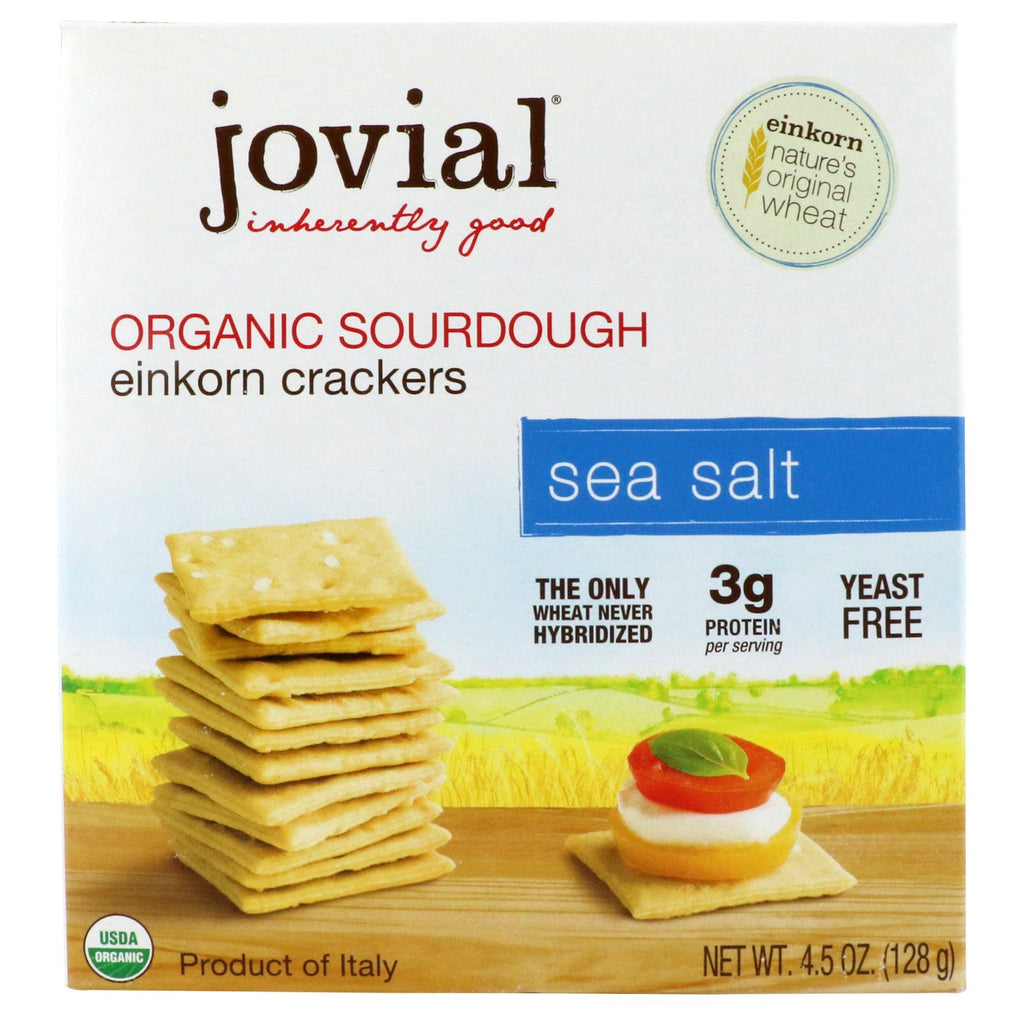 Jovial, Krakersy z samopszy na zakwasie, sól morska, 4,5 uncji (128 g)