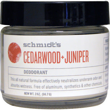 Schmidt's Natural Deodorant, Cedarwood + Juniper, 2 oz (56.7 g)