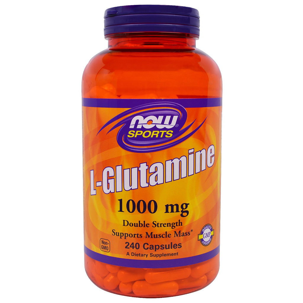 Nu fødevarer, sport, L-glutamin, dobbelt styrke, 1000 mg, 240 kapsler