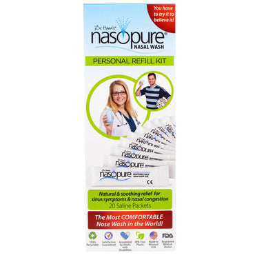 Nasopure Kit de recambio personal para lavado nasal, 20 paquetes de solución salina