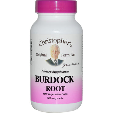 Christopher's Original Formulas, raíz de bardana, 500 mg, 100 cápsulas vegetales