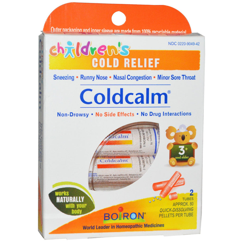 Boiron, Coldcalm, sollievo dal raffreddore per bambini, 2 tubi, circa 80 pellet per tubo