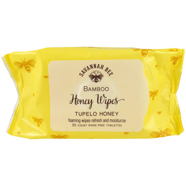 Savannah Bee Company Inc, Bamboo Honey Wipes, Tupelo Honey, 30 Towelettes