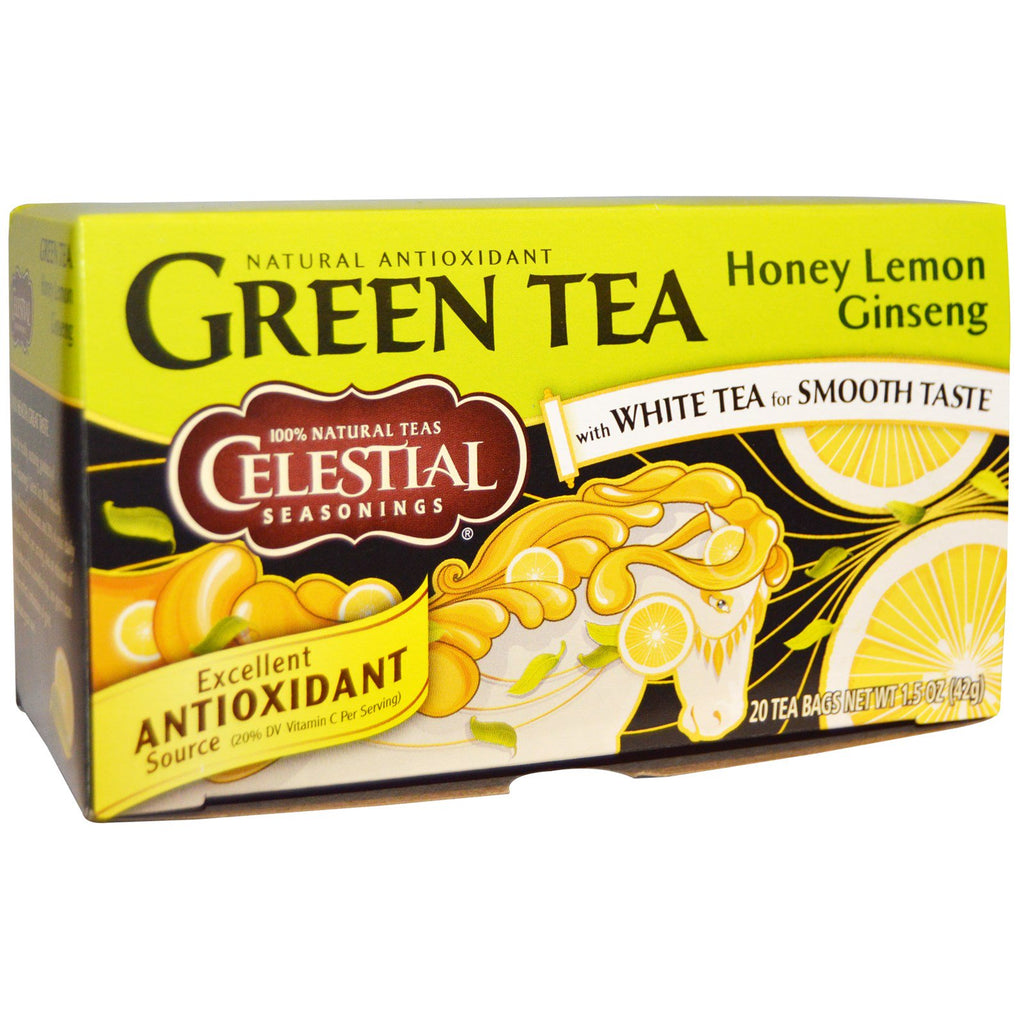 Condimenti celesti, tè verde, ginseng al miele e limone, 20 bustine di tè, 42 g (1,5 once)