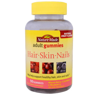 Nature Made Adult Gummies Hair Skin and Nails Mixed Berry Cranberry & Blueberry 90 Gummies