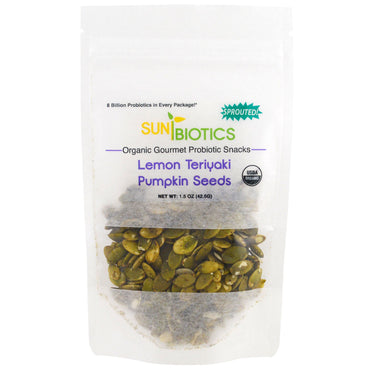 Sunbiotics, Snacks probióticos gourmet, semillas de calabaza, limón teriyaki, 1,5 oz (42,5 g)