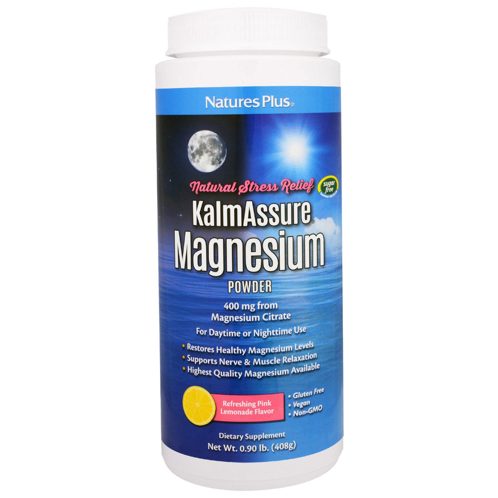 Nature's Plus, Magnesio en polvo Kalmassure, limonada rosada, 400 mg, 408 g (0,90 lb)