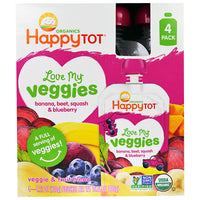 Nurture Inc. (Happy Baby) HappyTot Love My Veggies Banane Betterave Courge &amp; Myrtille 4 sachets de 4,22 oz (120 g) chacun