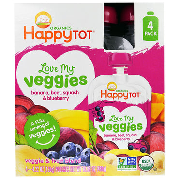 Nurture Inc. (Happy Baby) HappyTot Love My Veggies Banana Beet Squash & Blueberry 4 Pouches 4.22 oz (120 g) Each