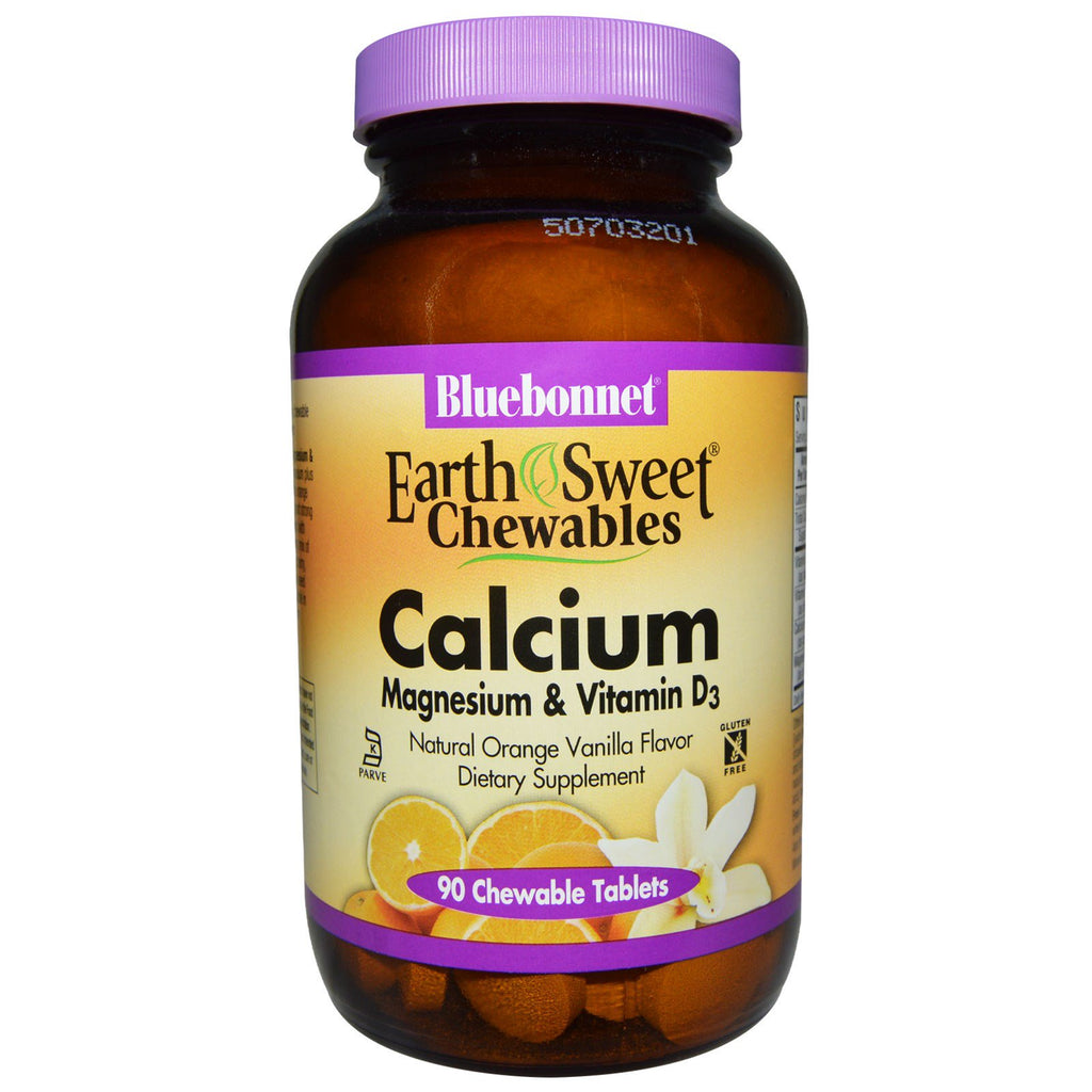 Bluebonnet nutrition, kalcium, magnesium & vitamin d3, apelsin vanilj, 90 tuggtabletter