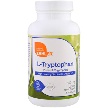 Zahler, L-Tryptophane, L-Tryptophane purifié, 500 mg, 60 gélules