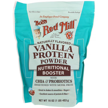 Bob's Red Mill, אבקת חלבון וניל, בוסטר תזונתי עם צ'יה ופרוביוטיקה, 16 אונקיות (453 גרם)