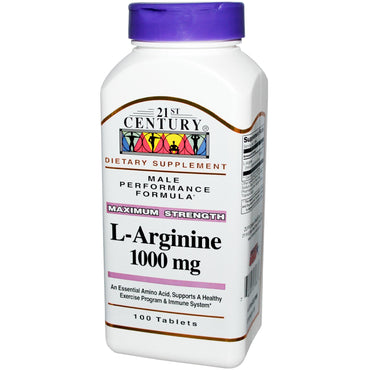 21st Century, L-Arginina, Força Máxima, 1000 mg, 100 Comprimidos