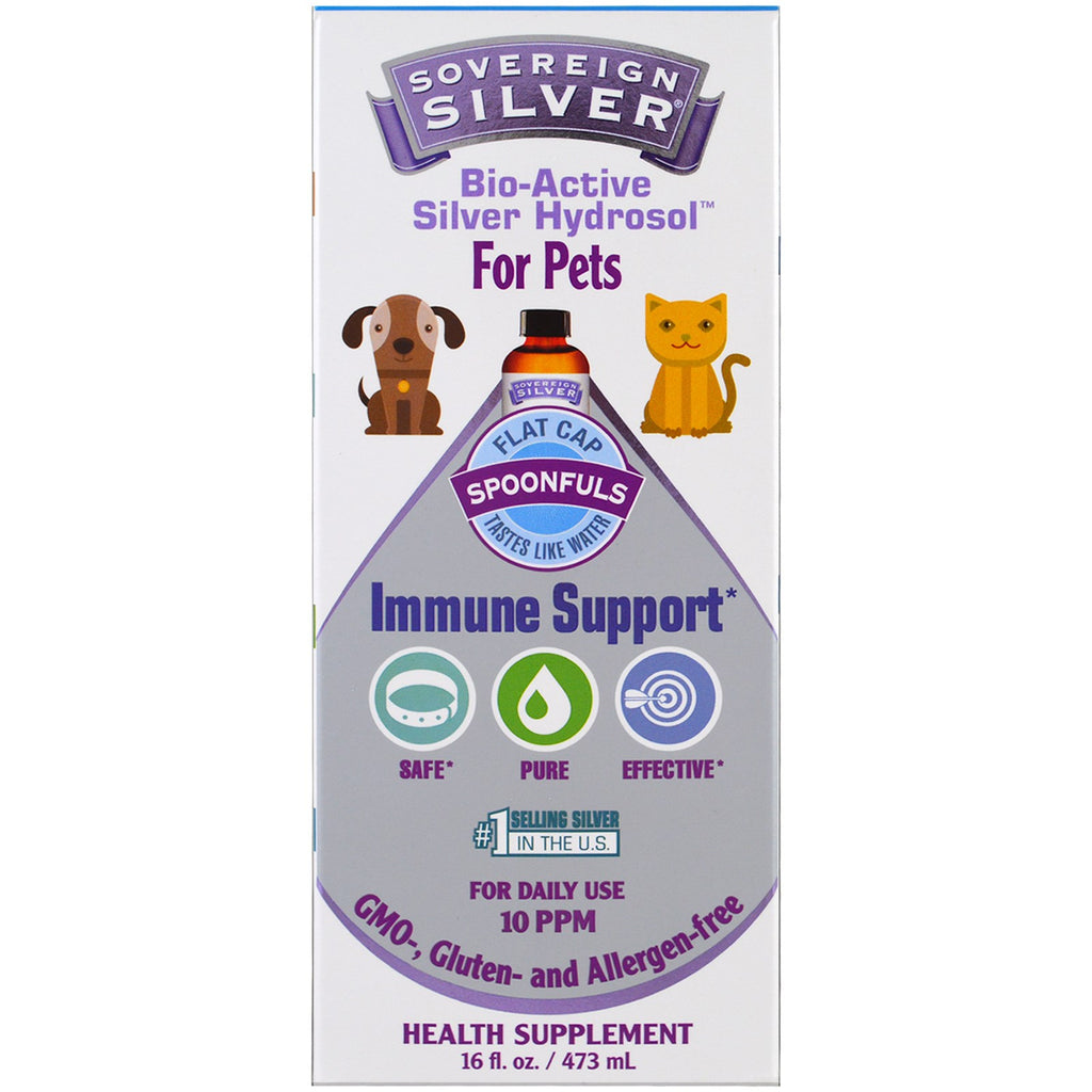 Sovereign Silver, hidrosol de argint bio-activ, pentru animale de companie, sprijin imunitar, 16 fl oz (473 ml)