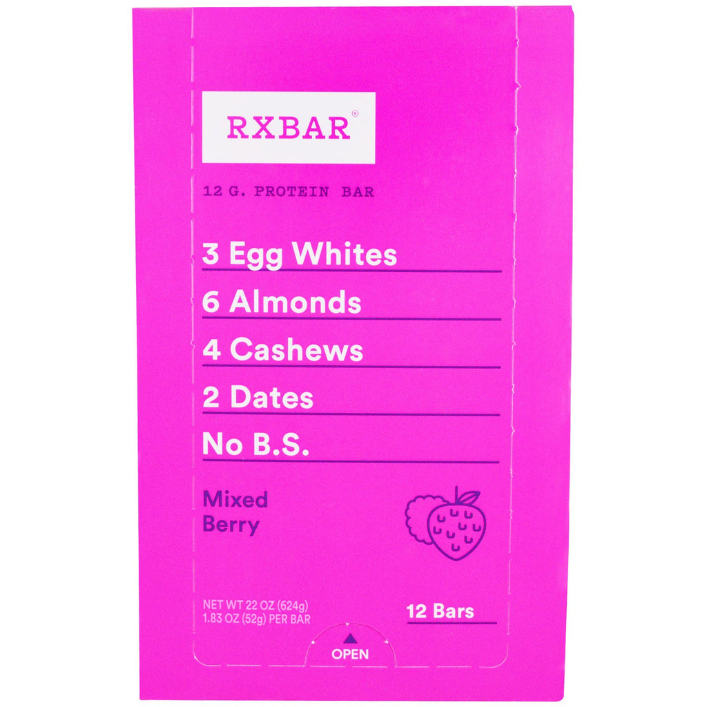 RXBAR, Proteinriegel, gemischte Beeren, 12 Riegel, je 1,83 oz (52 g).