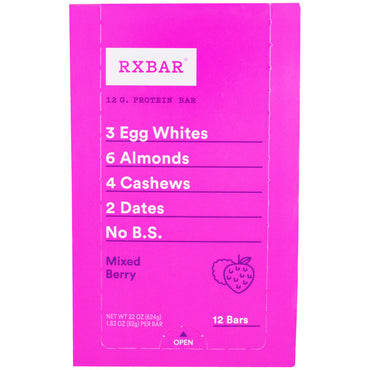 RXBAR, barres protéinées, baies mélangées, 12 barres, 1,83 oz (52 g) chacune