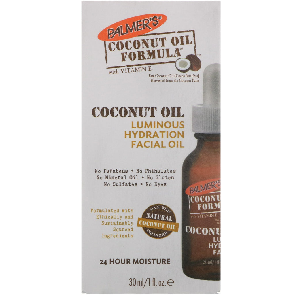Palmer's, Fórmula de aceite de coco, aceite facial de hidratación luminosa, 1 fl oz (30 ml)