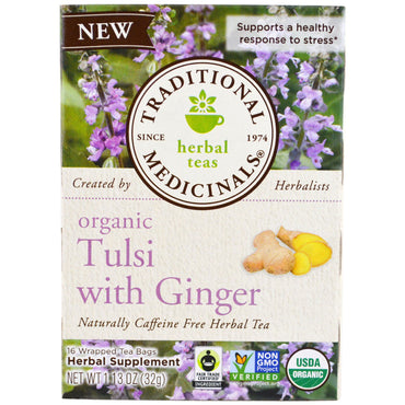 Traditional Medicinals,  Tulsi with Ginger , 16 Wrapped Tea Bags, 1.13 oz (32 g)