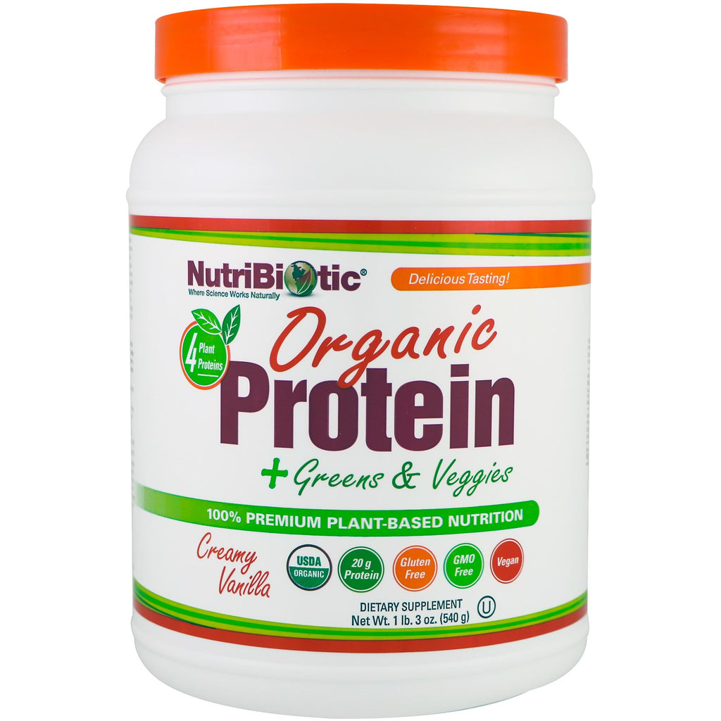 NutriBiotic, protein + grönt och grönsaker, krämig vanilj, 1 lb. 3 oz (540 g)