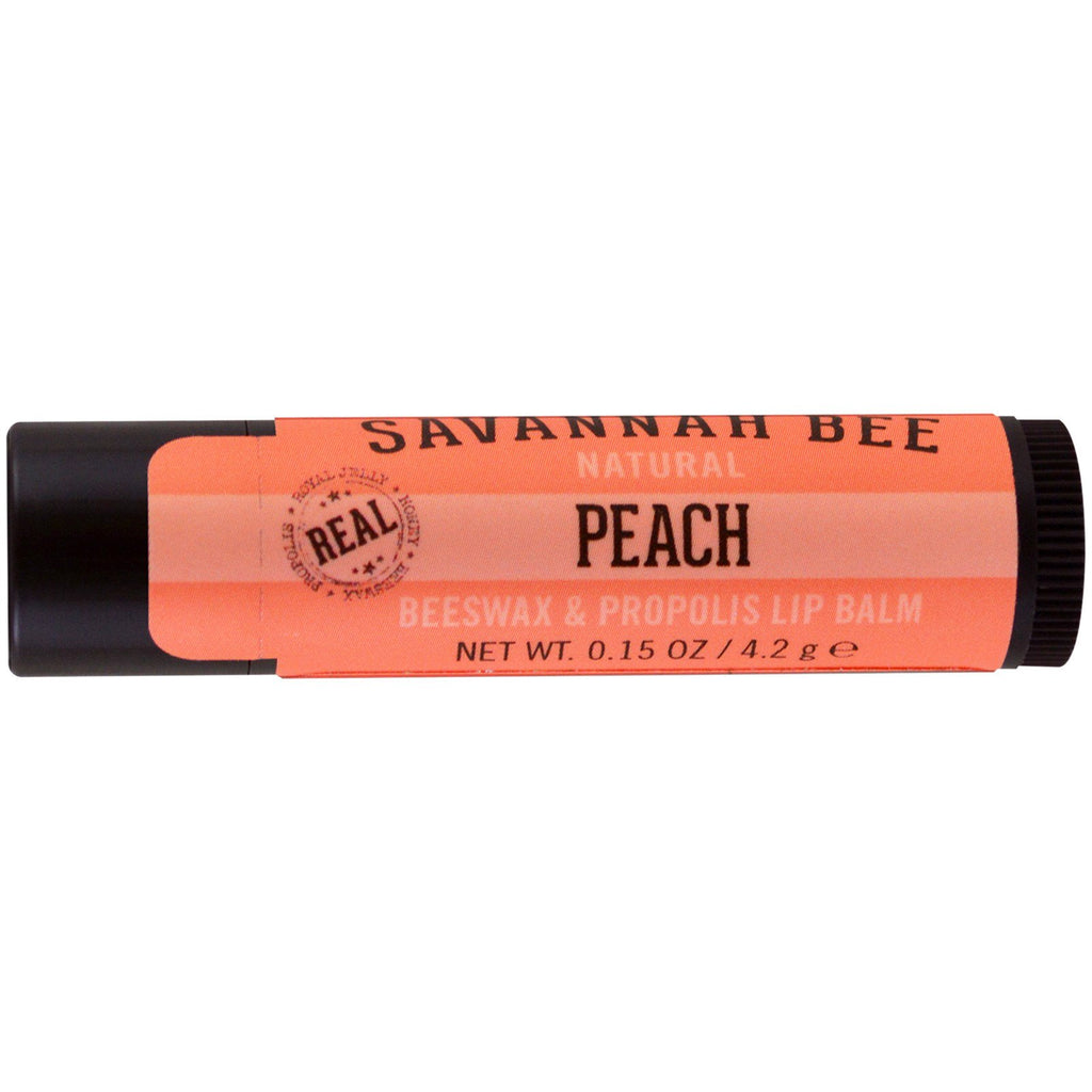 Savannah Bee Company Inc, Bálsamo labial con cera de abejas y propóleo, melocotón, 4,2 g (0,15 oz)