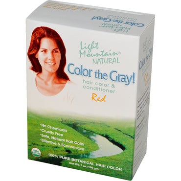 Light Mountain, colorez le gris ! Coloration et revitalisant naturels pour cheveux, rouge, 7 oz (198 g)
