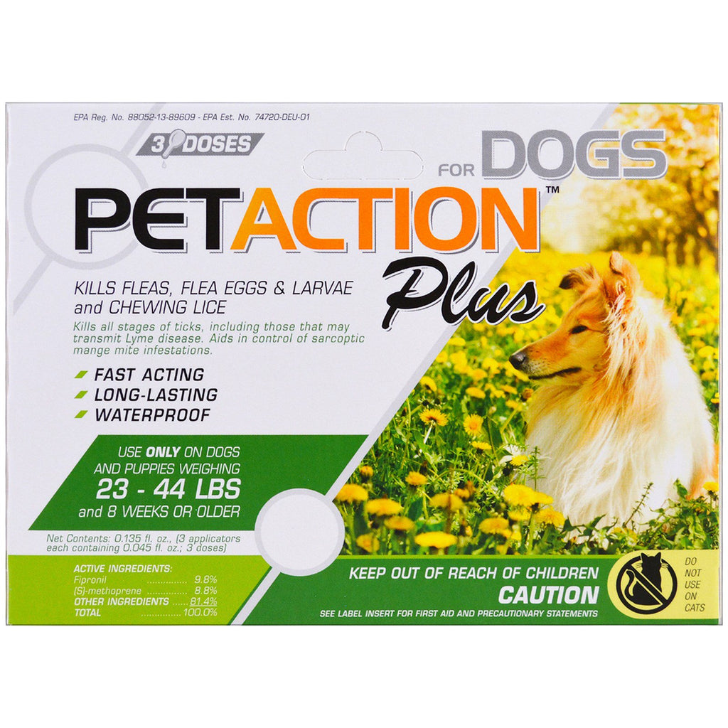 Pet Action Plus, för medelstora hundar, 3 doser- 0,045 fl oz