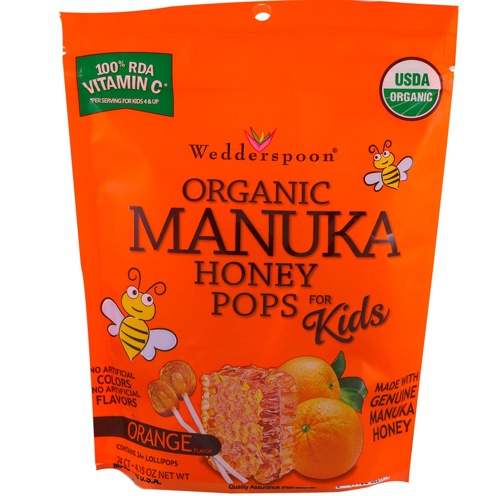 Wedderspoon Manuka Honey Pops för barn Orange 24 Count 4,15 oz