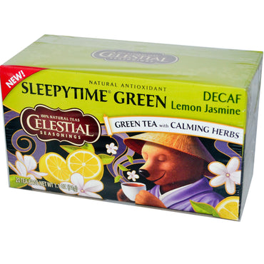 Himmelske krydder, Sleepytime Green Lemon Jasmine, koffeinfri, 20 teposer, 1,1 oz (31 g)