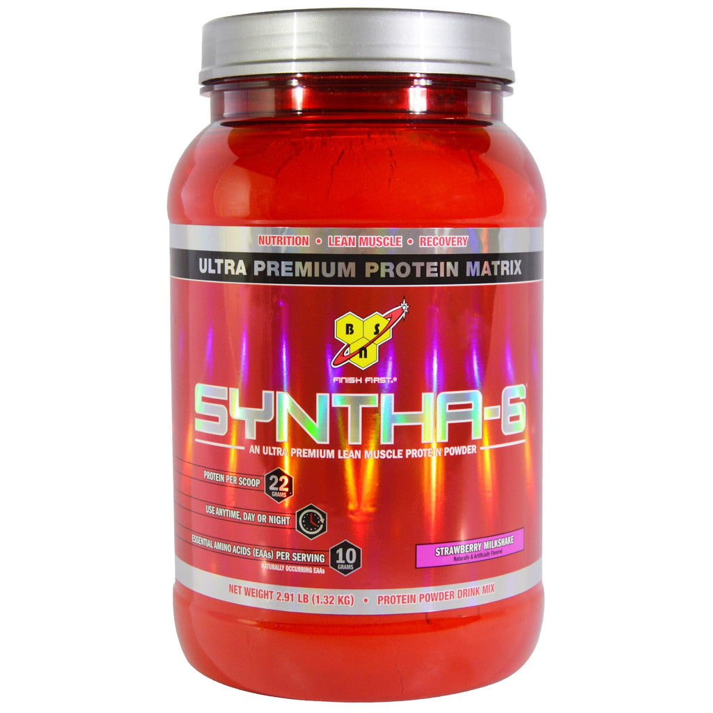 BSN, Syntha-6, 순수 근육 단백질 파우더 드링크 믹스, 딸기 밀크셰이크, 1.32kg(2.91lbs)