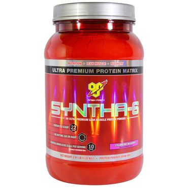 BSN, Syntha-6, magert muskelproteinpulverdrikkeblanding, jordbærmilkshake, 1,32 kg (2,91 lbs)