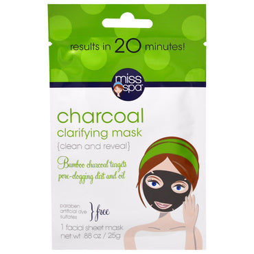Miss Spa, Charcoal Clarifying Mask, 1 Facial Sheet Mask